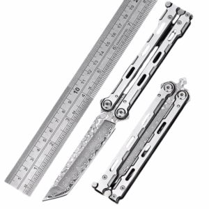 Damascus Balisong full steel training knife, unsharpened,Vlindermes trainer